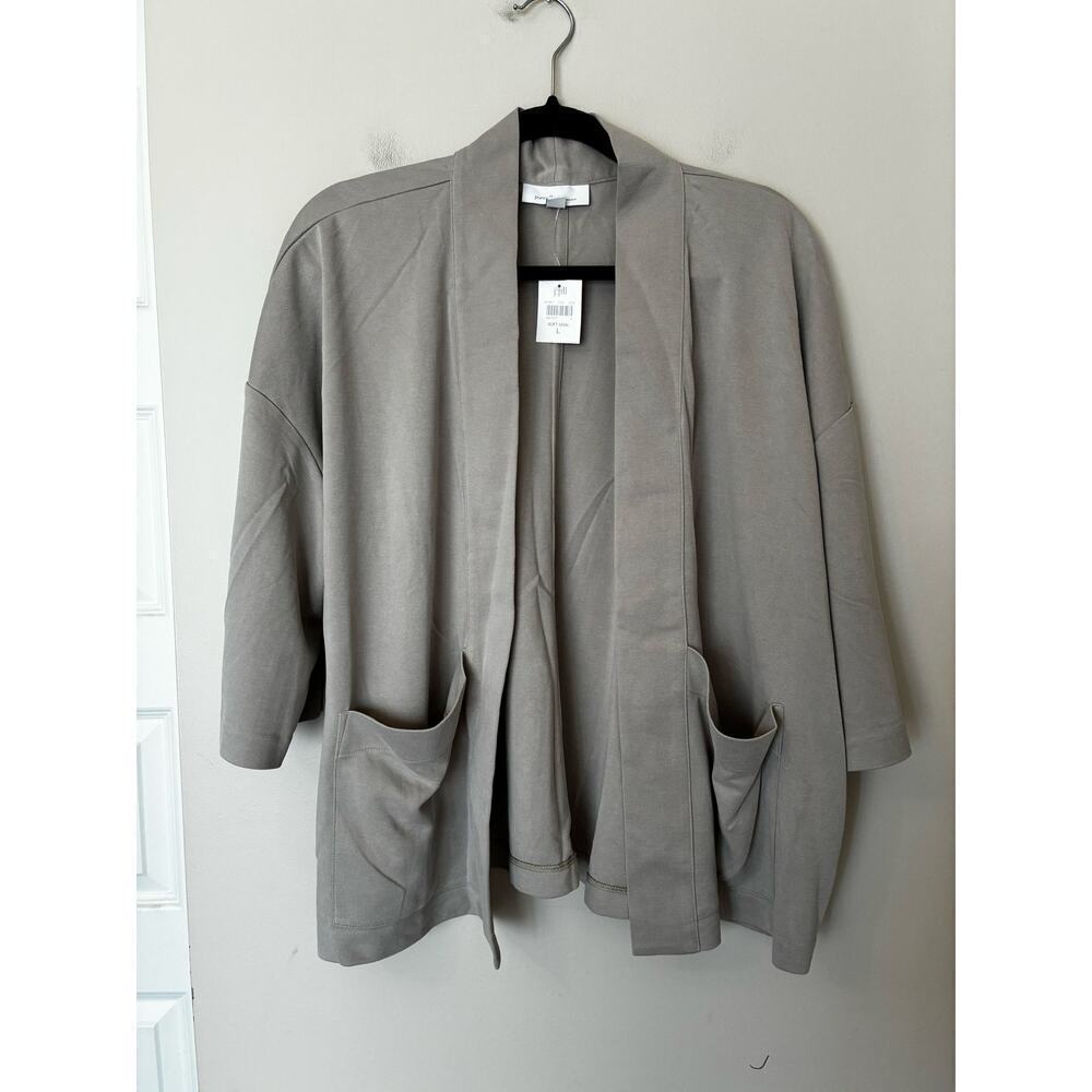 J.Jill NEW Soft Sisal Sand Washed Open Front Kimono Cardigan Beige Gray Size L
